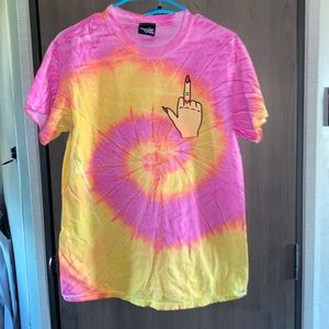 Pink, yellow, orange middle finger shirt